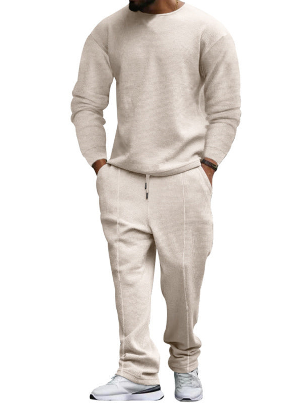 Men's new long-sleeved trousers round-neck casual set - 2 PCS. - K - 5 COLORS -