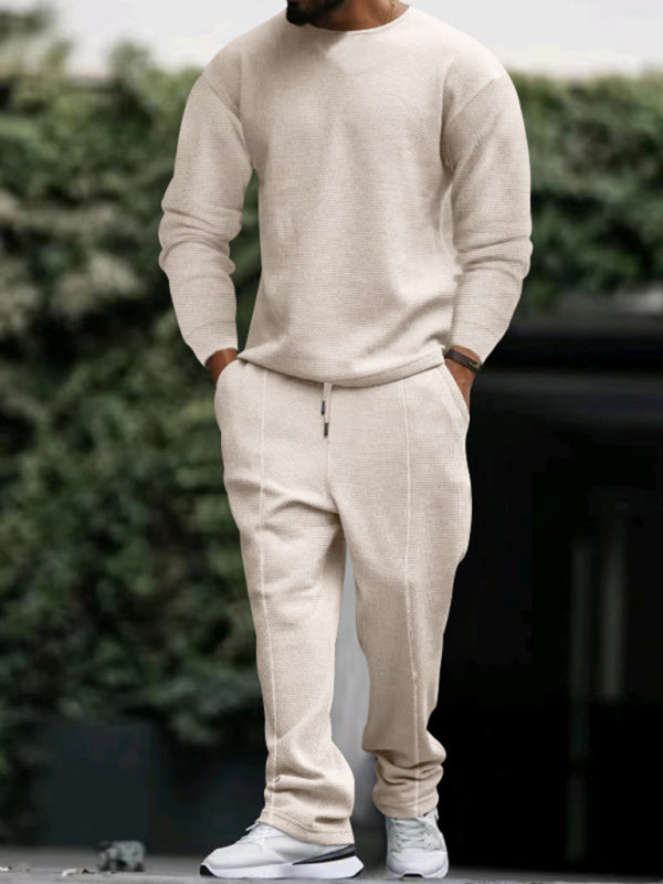 Men's new long-sleeved trousers round-neck casual set - 2 PCS. - K - 5 COLORS -