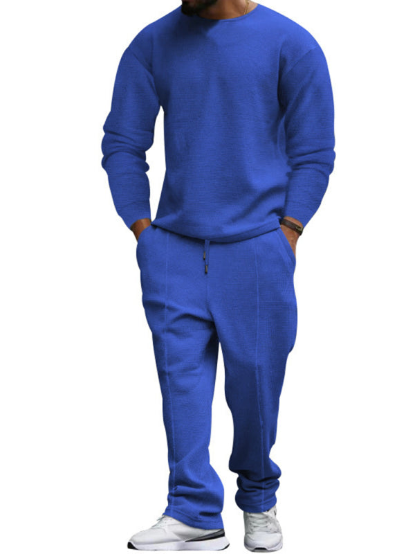 Men's new long-sleeved trousers round-neck casual set - 2 PCS. - K - 5 COLORS -