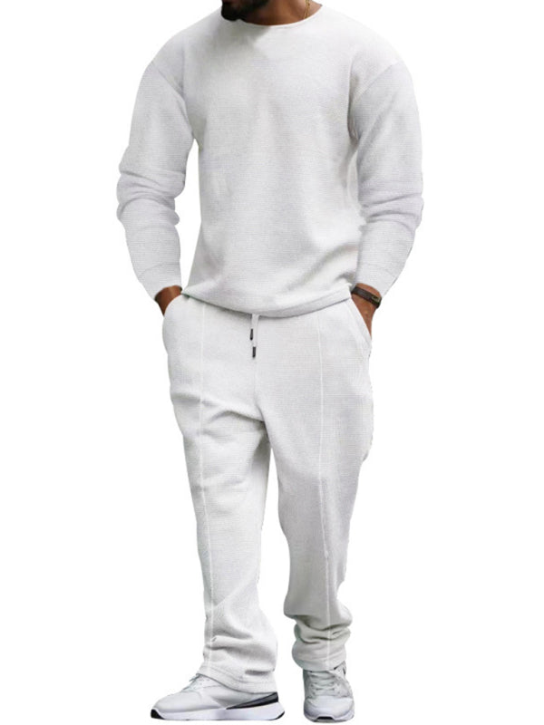 Men's new long-sleeved trousers round-neck casual set - 2 PCS. - K - 5 COLORS -