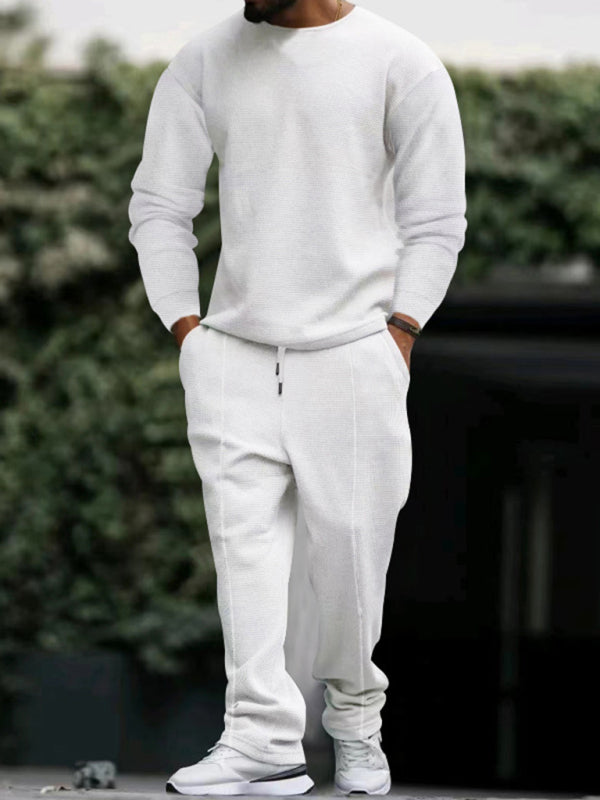 Men's new long-sleeved trousers round-neck casual set - 2 PCS. - K - 5 COLORS -