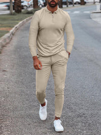 Thumbnail for Men's Lapel Long Sleeve Pants Casual Fashion set - 2 PCS. - K - 6 COLORS -