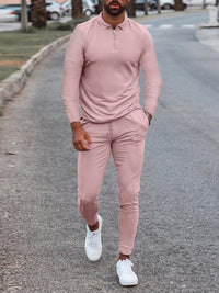 Thumbnail for Men's Lapel Long Sleeve Pants Casual Fashion set - 2 PCS. - K - 6 COLORS -