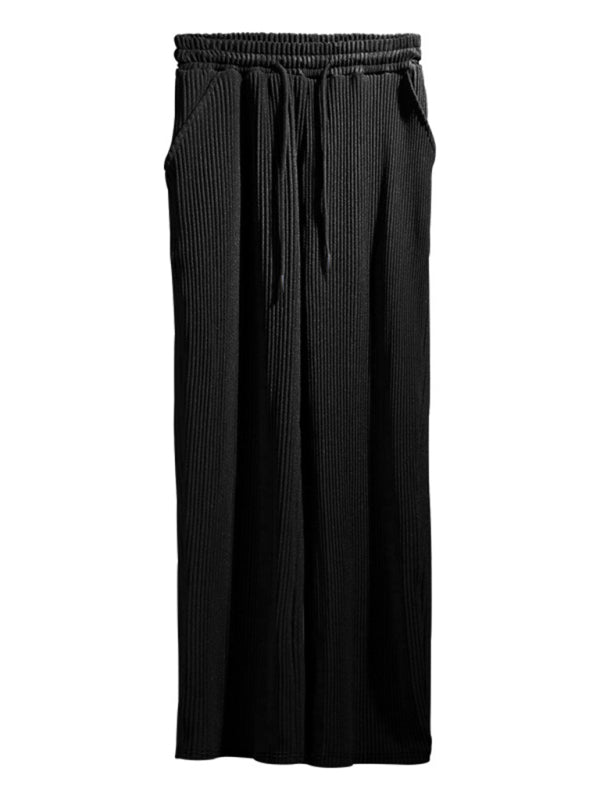 Men's casual Pants, loose straight,  drapey striped high-waisted wide-leg Pants - K - 4 COLORS -