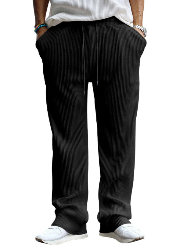 Men's casual Pants, loose straight,  drapey striped high-waisted wide-leg Pants - K - 4 COLORS -