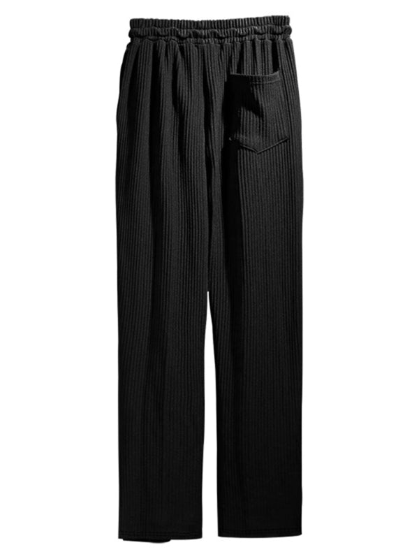 Men's casual Pants, loose straight,  drapey striped high-waisted wide-leg Pants - K - 4 COLORS -