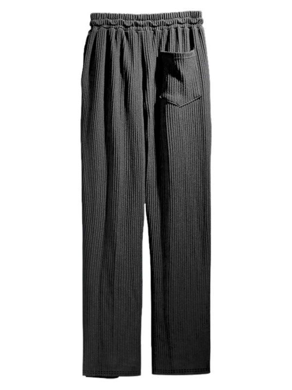 Men's casual Pants, loose straight,  drapey striped high-waisted wide-leg Pants - K - 4 COLORS -