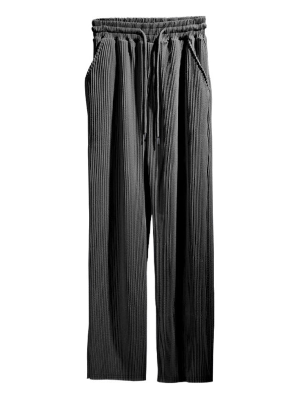 Men's casual Pants, loose straight,  drapey striped high-waisted wide-leg Pants - K - 4 COLORS -