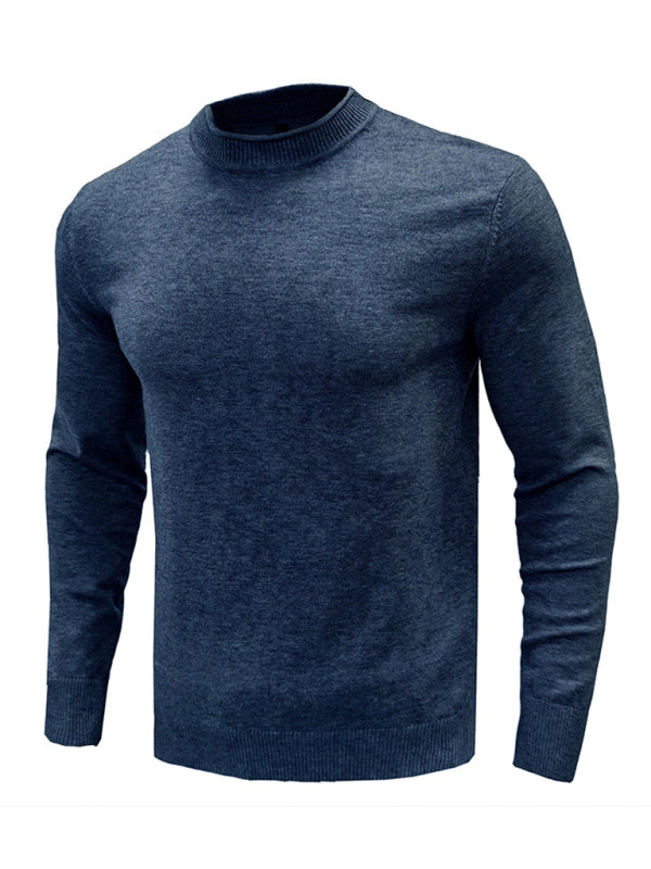 Men's new solid color long sleeve sweater - K - 8 COLORS -