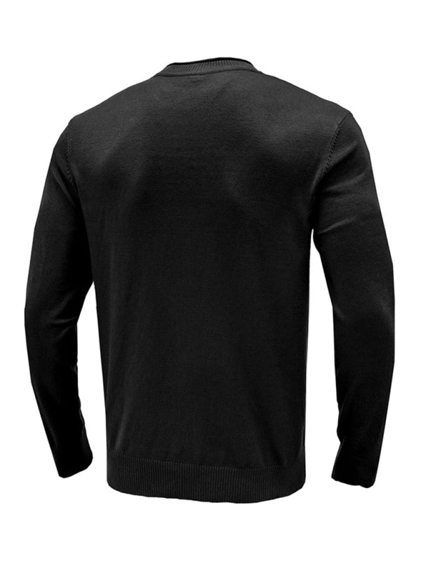 Men's new solid color long sleeve sweater - K - 8 COLORS -