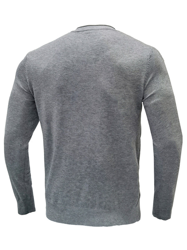 Men's new solid color long sleeve sweater - K - 8 COLORS -