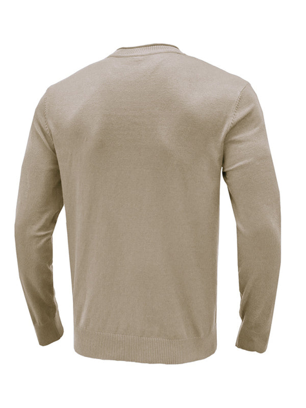 Men's new solid color long sleeve sweater - K - 8 COLORS -