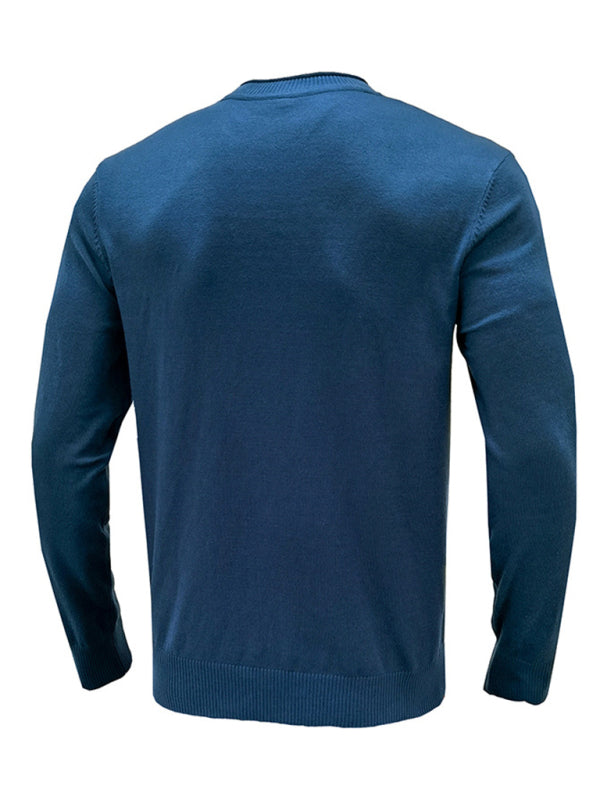 Men's new solid color long sleeve sweater - K - 8 COLORS -