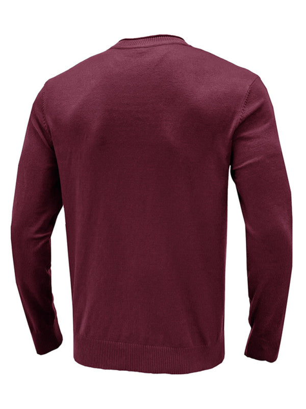 Men's new solid color long sleeve sweater - K - 8 COLORS -