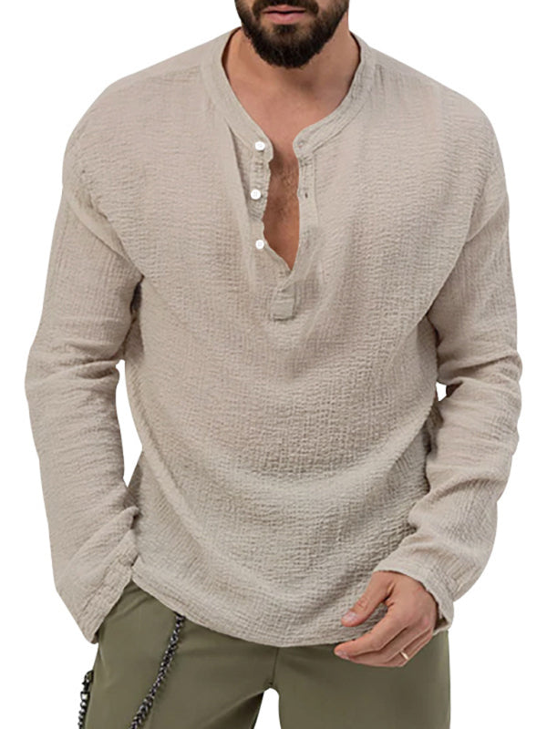 Men's new solid color casual long-sleeved shirt and Pants set - 2 PCS. - K - 6 COLORS -