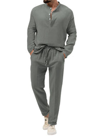 Thumbnail for Men's new solid color casual long-sleeved shirt and Pants set - 2 PCS. - K - 6 COLORS -