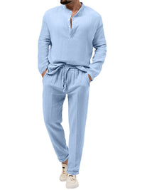 Thumbnail for Men's new solid color casual long-sleeved shirt and Pants set - 2 PCS. - K - 6 COLORS -