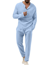 Thumbnail for Men's new solid color casual long-sleeved shirt and Pants set - 2 PCS. - K - 6 COLORS -