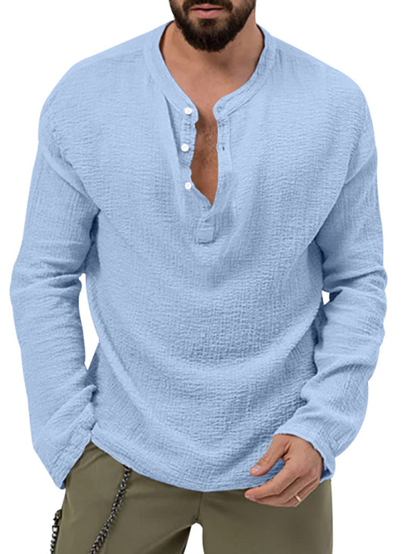 Men's new solid color casual long-sleeved shirt and Pants set - 2 PCS. - K - 6 COLORS -