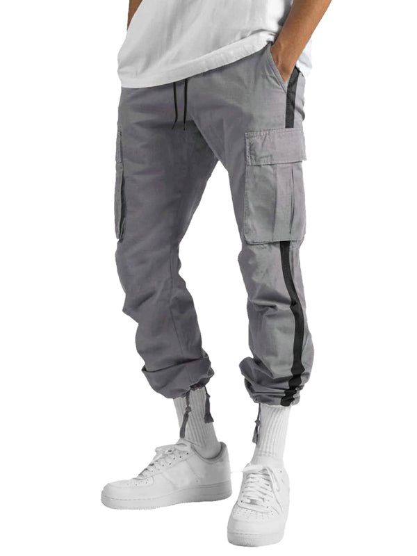 Men's new fashionable casual drawstring pockets color-blocked Pants - K - 6 COLORS -