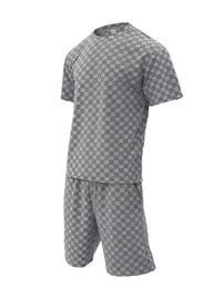 Thumbnail for Men's jacquard checkerboard spring and summer loose sports and leisure two-piece set - 2 PCS - K - 4 COLORS -