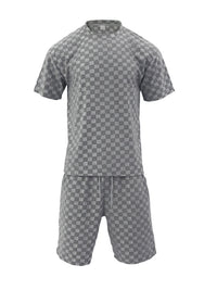 Thumbnail for Men's jacquard checkerboard spring and summer loose sports and leisure two-piece set - 2 PCS - K - 4 COLORS -