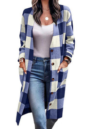 Thumbnail for Women's Plaid Print Long Line Drop Shoulder Jacket - K - 4 COLORS -