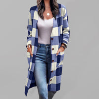 Thumbnail for Women's Plaid Print Long Line Drop Shoulder Jacket - K - 4 COLORS -