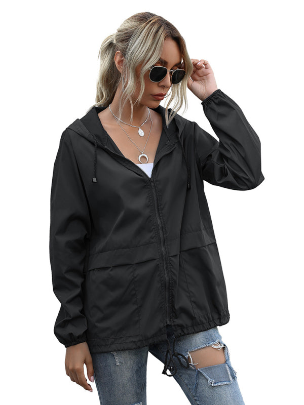 New women's zipper hoodie lightweight outdoor hiking raincoat jacket - K - 5 COLORS -