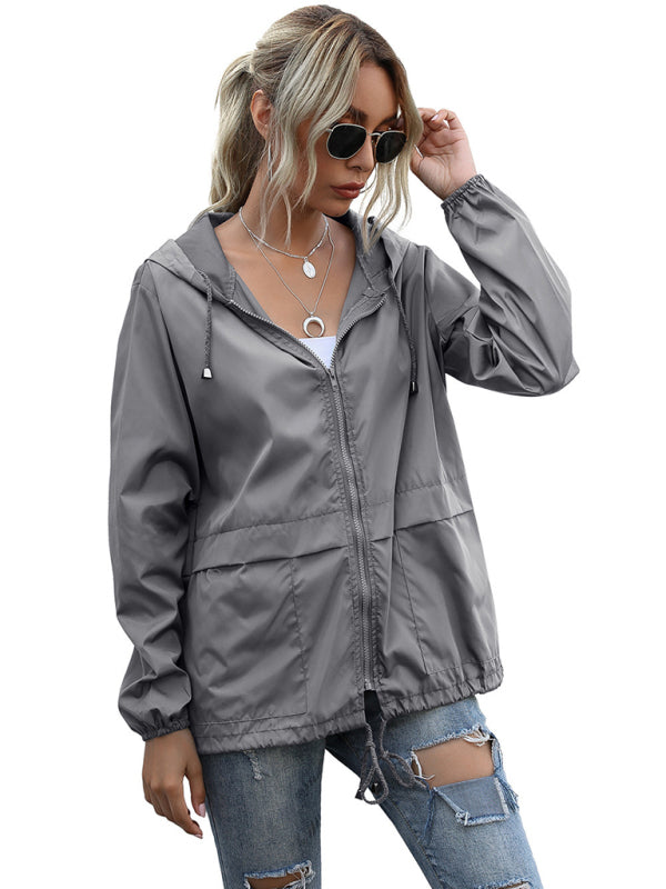 New women's zipper hoodie lightweight outdoor hiking raincoat jacket - K - 5 COLORS -