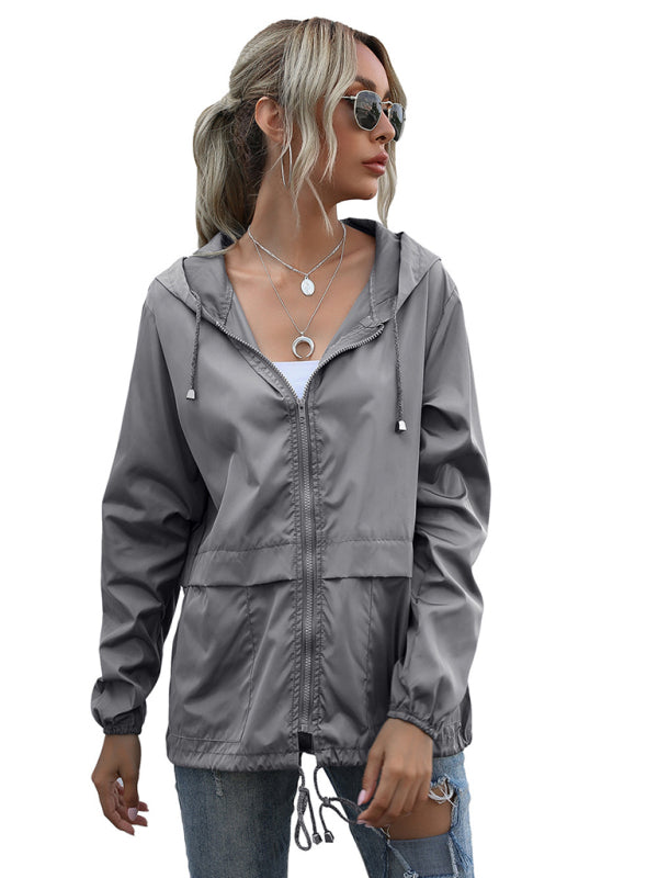 New women's zipper hoodie lightweight outdoor hiking raincoat jacket - K - 5 COLORS -