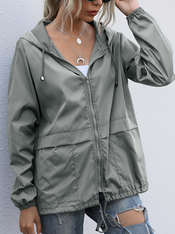 New women's zipper hoodie lightweight outdoor hiking raincoat jacket - K - 5 COLORS -