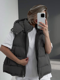 Thumbnail for Women's sleeveless hooded down cotton vest jacket - K - 4 COLORS -