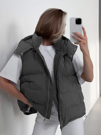 Thumbnail for Women's sleeveless hooded down cotton vest jacket - K - 4 COLORS -