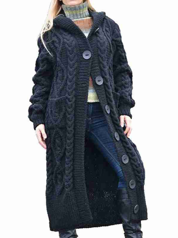 Women's loose warm hooded cardigan sweater - K - 3 COLORS -