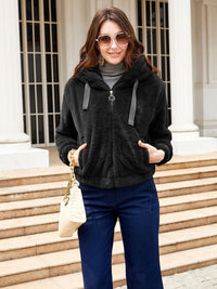 Thumbnail for Plush hooded long sleeve warm short jacket - K - 2 COLORS -