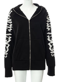 Thumbnail for Zippered letter print hooded long-sleeved casual sweatshirt - K - 2 COLORS -