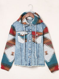 Thumbnail for Women's western style denim patchwork hooded jacket - K - 2 PATTERNS -