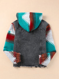 Thumbnail for Women's western style denim patchwork hooded jacket - K - 2 PATTERNS -