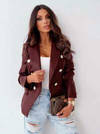 Thumbnail for Women's new long-sleeved double-breasted fashionable PU leather Jacket - K - 4 COLORS -