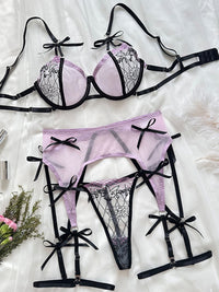 Thumbnail for Fashionable embroidered see-through mesh bow sexy underwear set - K - 1 COLOR -