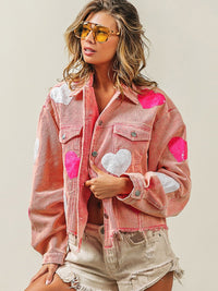 Thumbnail for Valentine's Day Love Sequin Jacket Raw Edge Corduroy Women's Jacket - K - 4 COLORS -