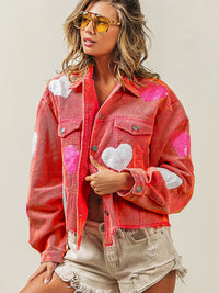 Thumbnail for Valentine's Day Love Sequin Jacket Raw Edge Corduroy Women's Jacket - K - 4 COLORS -