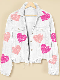 Thumbnail for Valentine's Day Love Sequin Jacket Raw Edge Corduroy Women's Jacket - K - 4 COLORS -