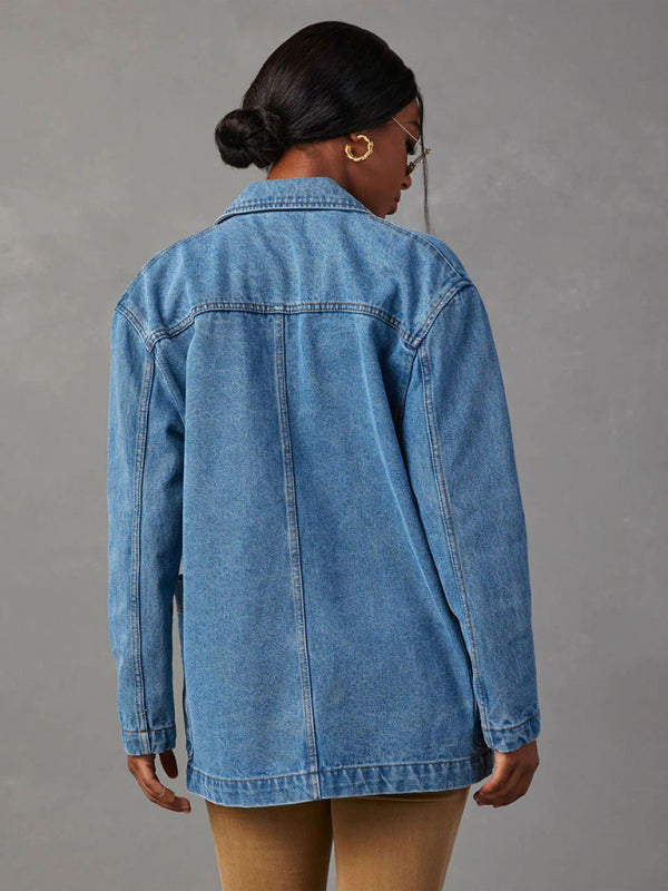 New vintage light color heavy washed denim suit jacket - K - 1 COLOR -