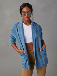 Thumbnail for New vintage light color heavy washed denim suit jacket - K - 1 COLOR -