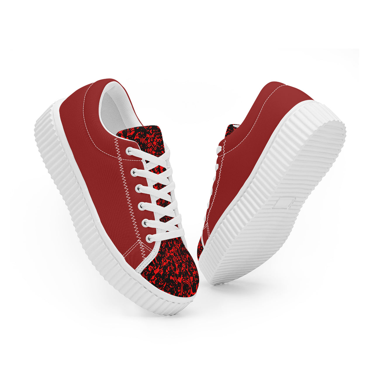 OOTO - Women's Low Top Platform Sneaker - RED MARBLED - 1 COLOR -