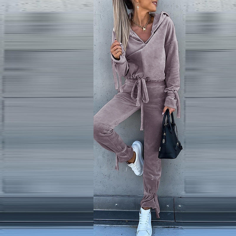 New casual long-sleeved solid color hooded sweater harem Pants suit two-piece set - 2 PCS. - K - 2 COLORS -