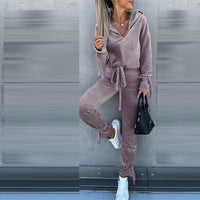 Thumbnail for New casual long-sleeved solid color hooded sweater harem Pants suit two-piece set - 2 PCS. - K - 2 COLORS -