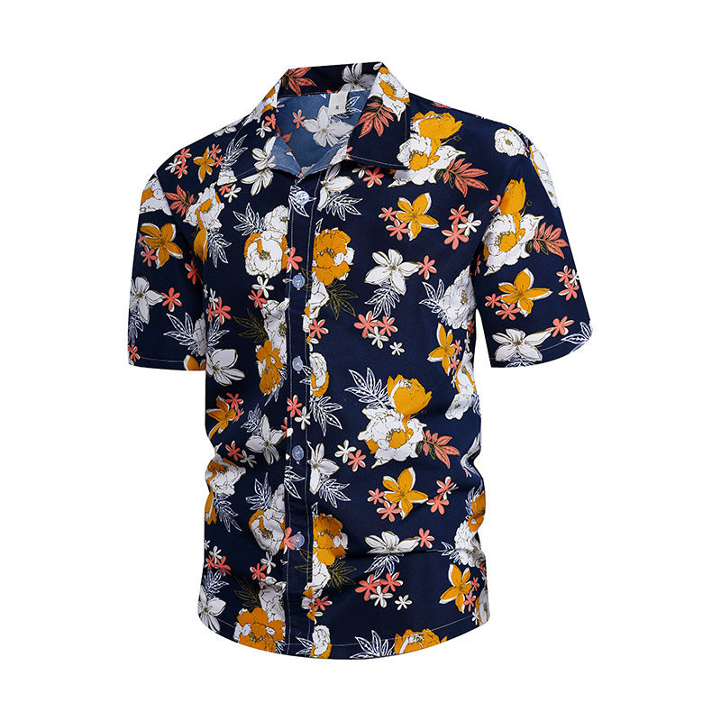 Summer new seaside casual Hawaiian short-sleeved shirt - K - 4 COLORS/PATTERNS -